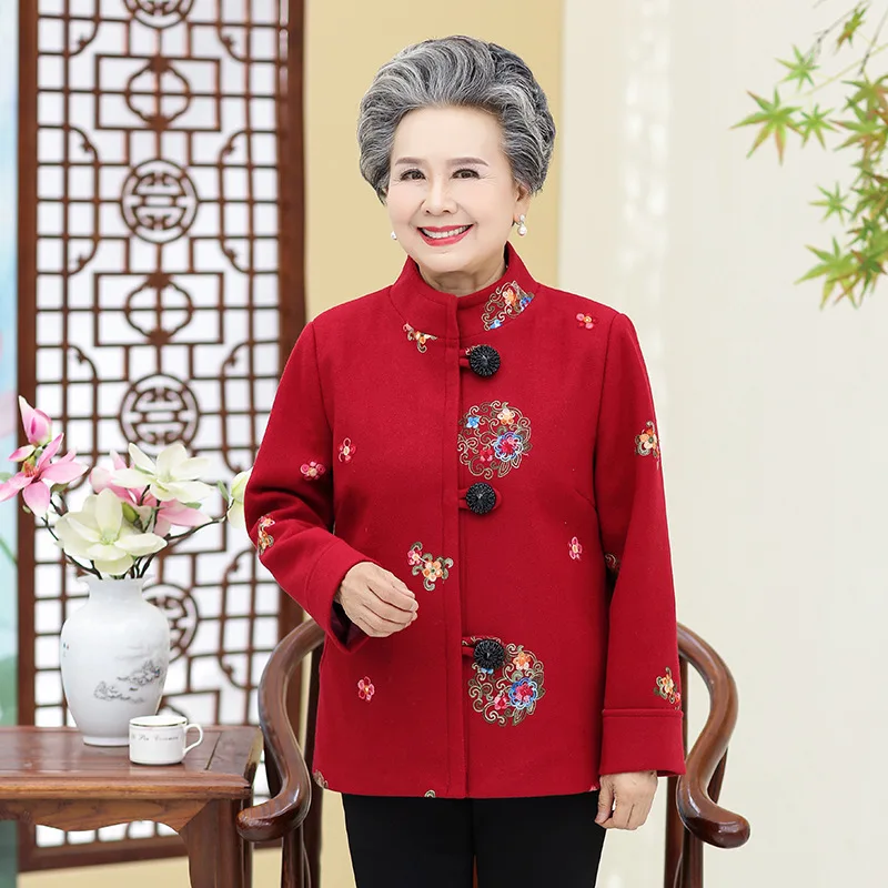 Middle-aged Women Dress Autumn Clothing Wool Woolen Jacket Middle Aged And Elderly People WOMEN'S Dress Autumn And Winter 50-60
