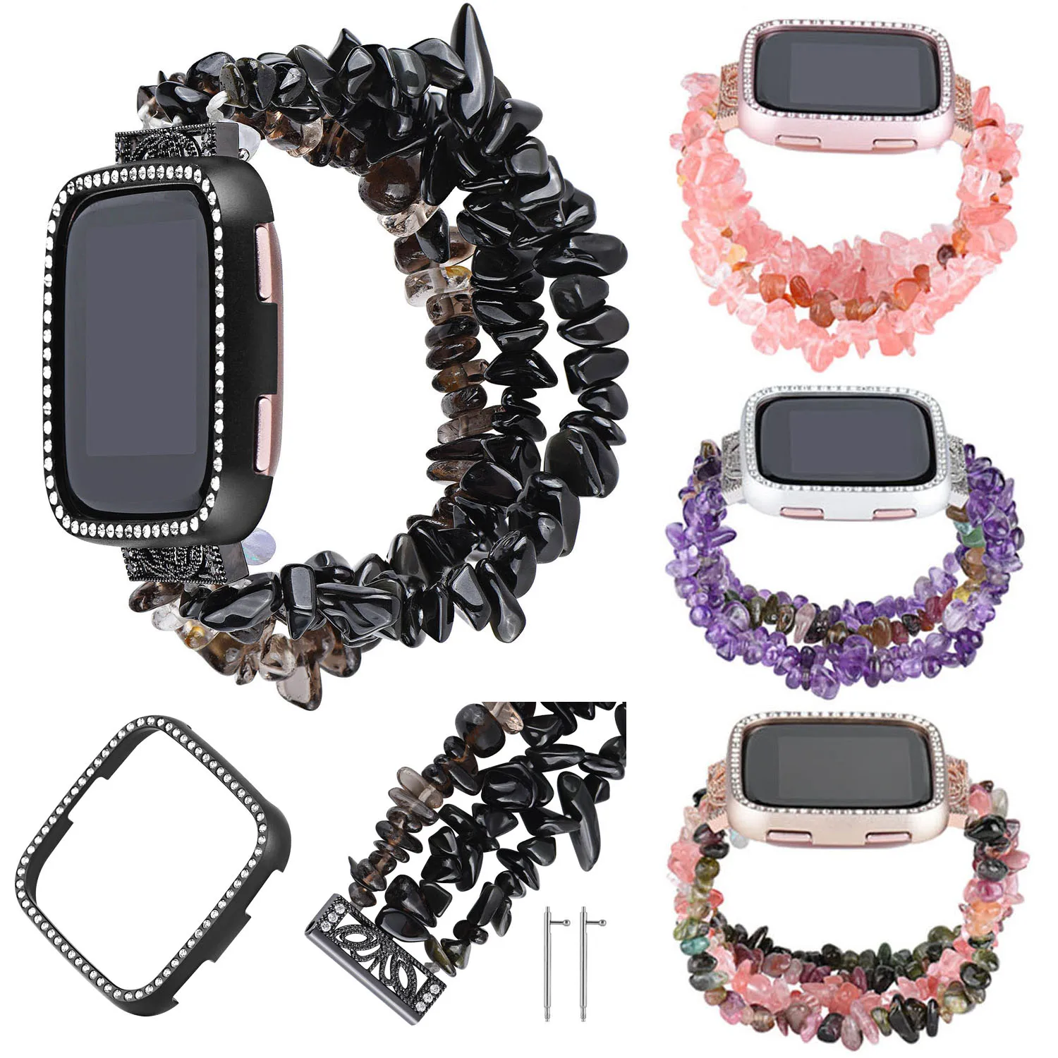 

Watch Band for Fitbit Versa Gems Stones Watch Strap Women Diamond Replacement Wristband for Fitbit Versa Smart Watch Bracelet