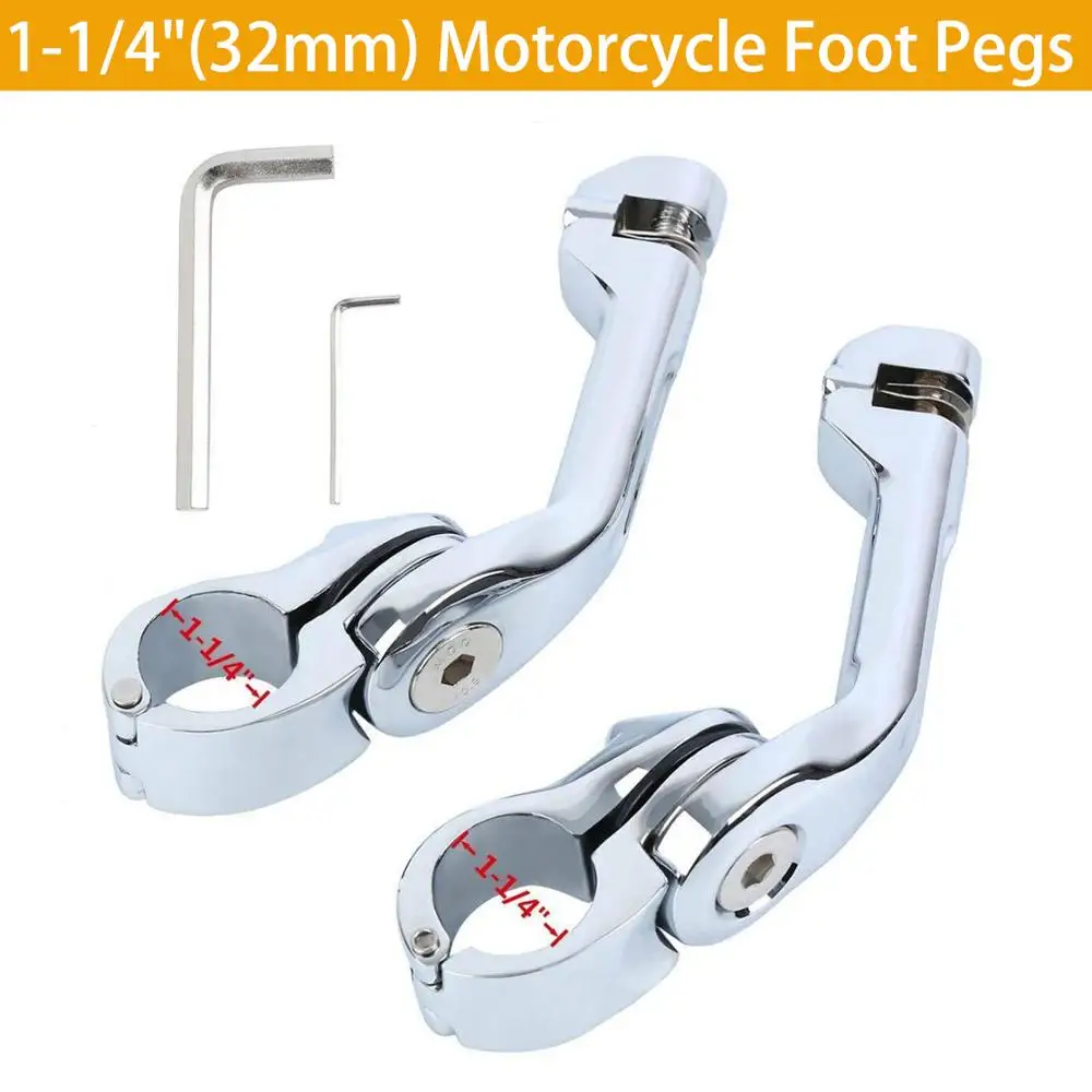 

Motorcycle Foot Pegs 1-1/4"(32mm) Adjustable Highway Long Angle Foot Peg Mount Kit Chrome For Harley Davidson