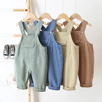 

Toddler Babys Overalls Unisex Korean Solid Big Pocket Cotton Loose Overall for Girls Boys Kids Fashion Pants Overalls Autumn
