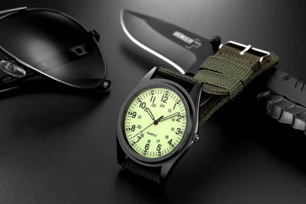 Relógio masculino luminoso com pulseira de lona,
