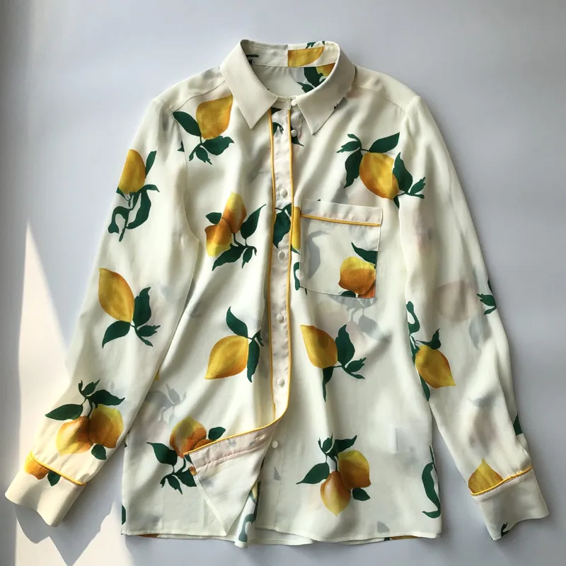 Women Silk Blouse French Fresh Autumn Lazy  Lemon