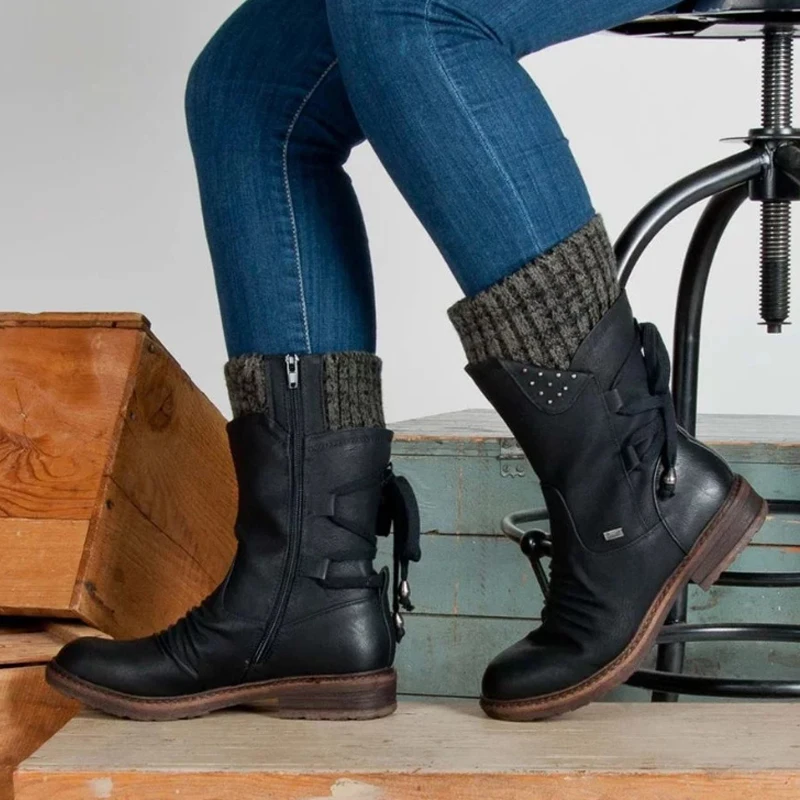2021 Women Winter Mid-Calf Boot Flock Shoes Ladies Fashion Snow Boots Shoes High Suede Warm Botas Zapatos De Mujer Women Boots 