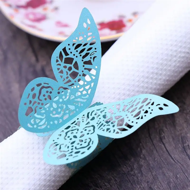 

50Pcs Disposable Napkin Rings 3D Butterfly Paper Napkin Ring Napkin Bands For Wedding Party Table Decor