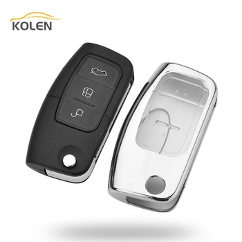Soft TPU Car Remote Key Case Cover For Ford Fiesta Focus 3 Ecosport Kuga B-Max C-Max Escape Folding Key Holder Shell Accessories - Soft TPU Car Remote Key Case Cover For Ford Fiesta Focus 3 Ecosport Kuga B