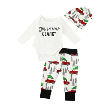 

Cute Infant Baby Boy Clothes Costume Romper Pants Hat 3Pcs Christmas Autumn Baby Cotton Outfits