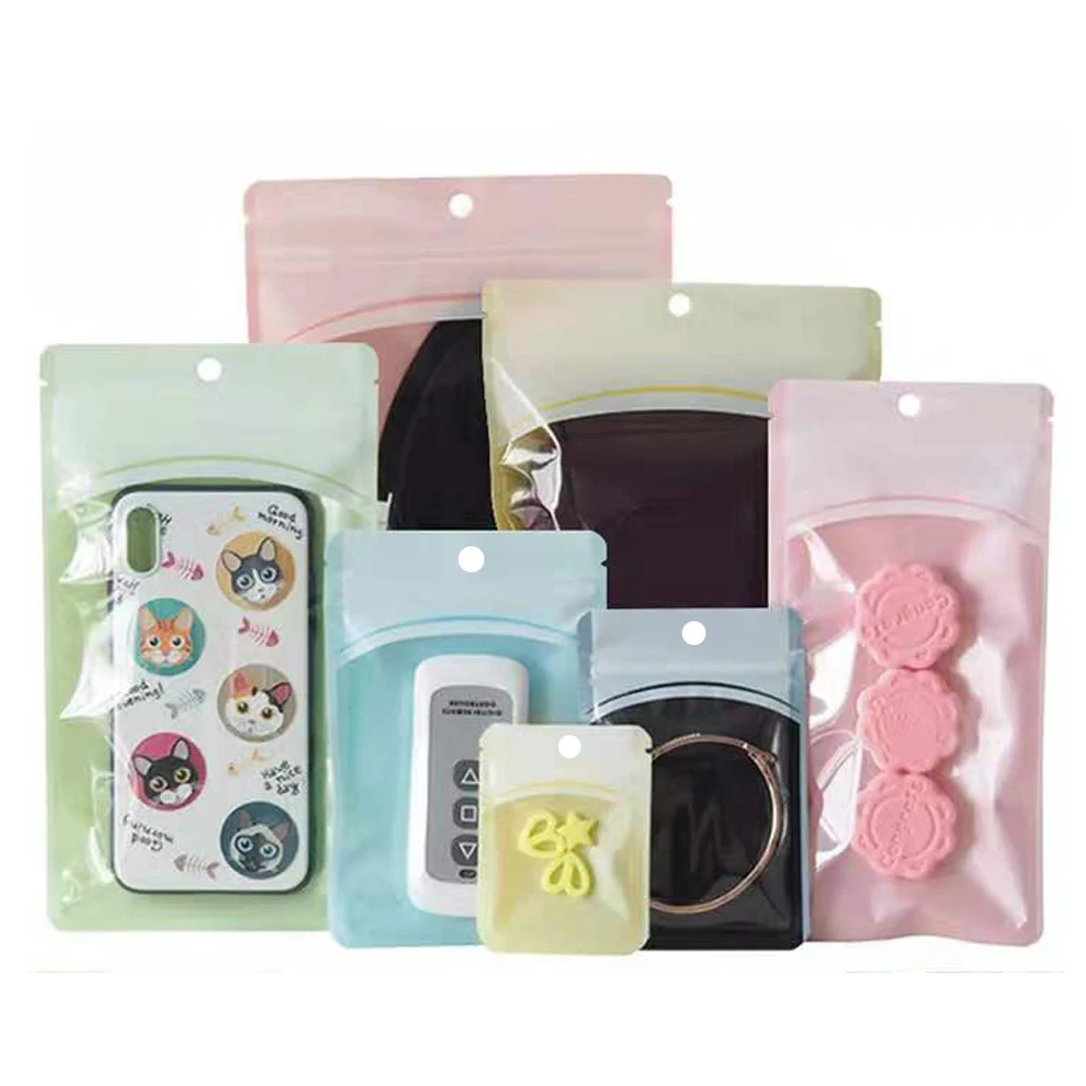 

100pcs Clear Front Plastic Zip Lock Hanging Bags Flat Resealable Phone Cells Cosmetics Trinkets Gifts Jewelry Packaging Pouches