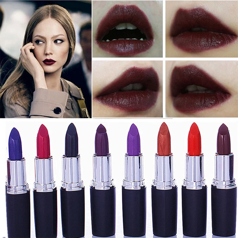 8 Colors Waterproof Matte Lipstick Tubes Long Lasting Sexy Red Lipstick Pigments Purple Blue Black Lip Stick Beauty Lip Make Up