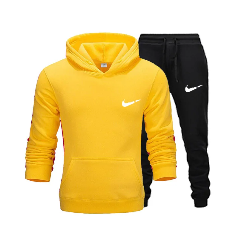 Sets 13 Осенне-зимние новые модные мужские толстовки, костюмы, фирменный спортивный костюм, мужские хип-хоп толстовки+ Тренировочные штаны, флисовый пуловер с капюшоном - Цвет: Sets 13
