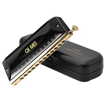 

QIMEI Professional Chromatic Harmonica 12 Holes 48 Tone Key of C Mouth Organ Black Good Voice QM12A-5