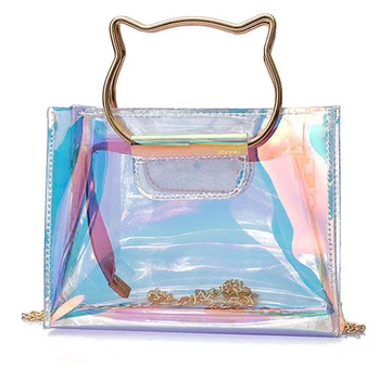 

1pcs PVC Cat ear pattern Trendy jelly sling bag metal chain single strap bag 16*8*19cm