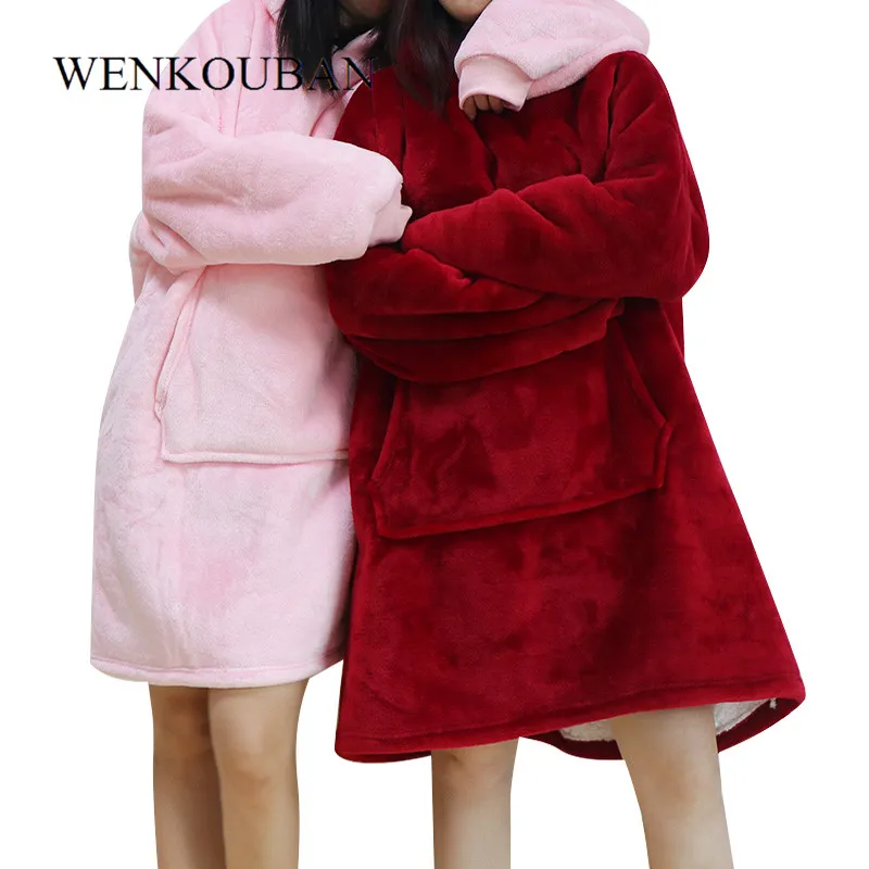 Comprar Sudadera con capucha de invierno para mujer cálido bolsillo mantas exterior larga con capucha para mujer abrigo de felpa sudadera de gran tamaño Casaco femenino