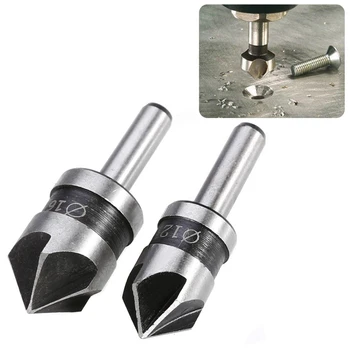 

2pcs/set 5 Flute Countersink Drill Bit HSS 82 Degree Point Angle Chamfer Chamfering Cutter 1/4" Round Shank For Power Tools B4