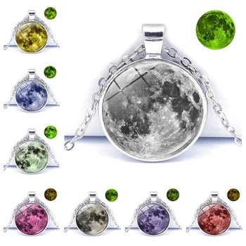 Luminous Glowing Jewelry Full Moon Necklace Pendant Glass Dome Lunar Eclipse Glow in the dark Necklace For Women Jewelry