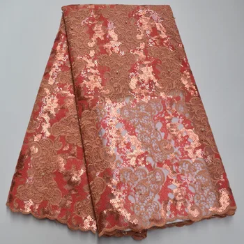 

African Lace Fabric 2020 High Quality Lace Sequins French Net Lace Tulle Mesh Fabrics Latest peach Color Lace Fabrics TG5-41