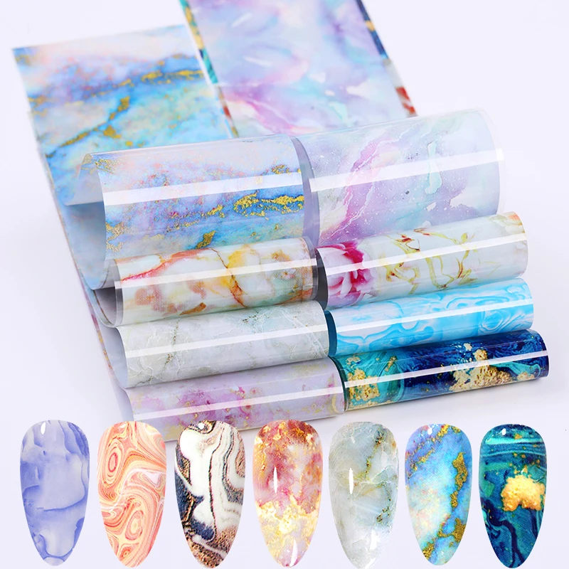 10 Pcs Nail Foils With Color Marble Flower Gilding Pattern Nail Transfer Foil Nails Art Decorations 4*20cm