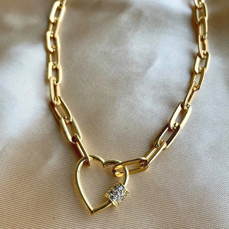 punk gold color short necklace handmade beautiful luxurious pendant buckle neck decoration jewelry for women man charm choker