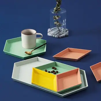 

4pcs Geometric Colorful Tray Kitchen Desktop Removable Fruits Snacks Dessert Plate Fashion PP Home Storage Accessories