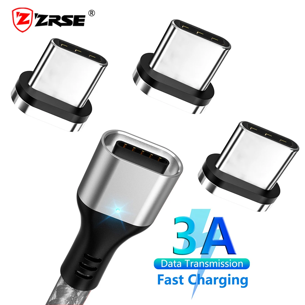 ZRSE USB Type C Магнитный кабель 3A Быстрая зарядка для Samsung Xiaomi Huawei OnePlus 7 6 5T Android