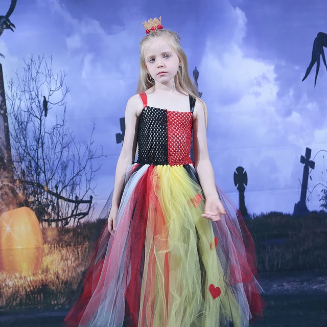 Alice Queen Of Hearts Costume Kids Red Queen in Wonderlands Cosplay Costume  Crown Baby Girls Halloween Birthday Party Dress - AliExpress