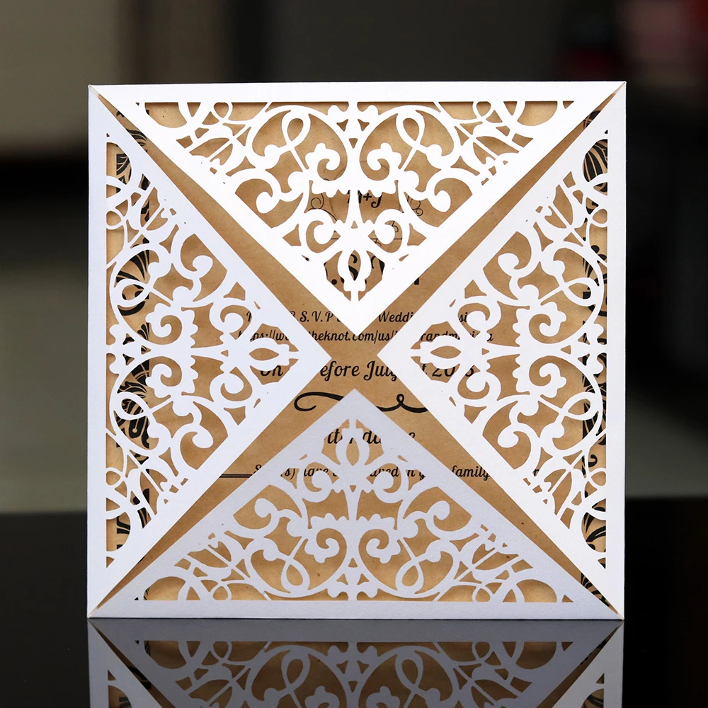  Popular 10pcs Flower Lace Hollow Laser Cut Wedding Invitations Card Greeting Cards Valentine's Day  - 4.00028E+12