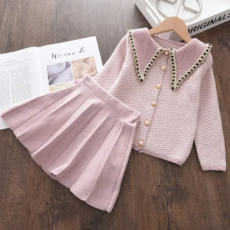 Melario Autumn Winter Fashion Girls Bow Knitted Thick Clothes Sets Kids Warm Long Sleeve Sweater Pants 2pcs Set Baby Girl Outfit