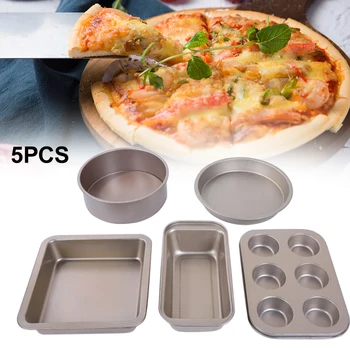 

5pcs Party Bakeware Easy Clean Six Cups Wedding Home Kitchen Pizza Cake Baking Tool Set Carbon Steel Corrosion Resistant Moulds