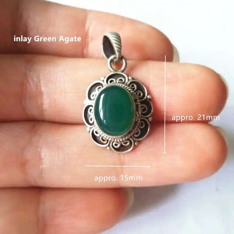 6. Green Agate 4.3g Непальские ручные 925 серебряные ювелирные изделия, инкрустированные натуральным полудрагоценным камнем, милые Амулеты с несколькими бусинами T9025 - Окраска металла: 6. Green Agate 4.3g