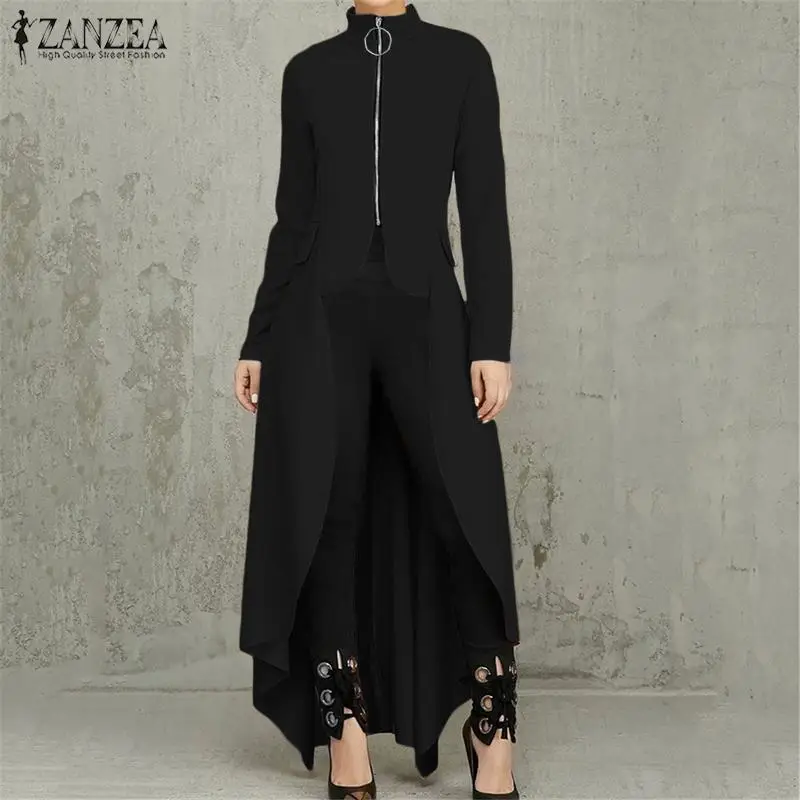 Greatest  2019 Fashion Autumn Long Coats ZANZEA Women Thick Jackets Asymmetrical High Low Outwear Long Sleeve