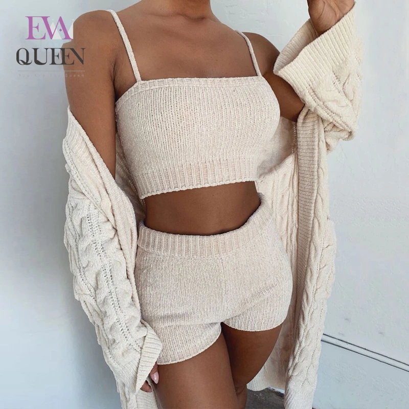 EvaQueen 2019 свитер сексуальный комплект из 2 частей для женщин модные слинг кроп топы