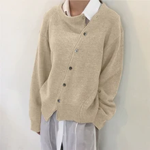 Осень и зима женский Кардиган Модная трикотажная одежда неправильной формы косой пряжкой кардиган пальто