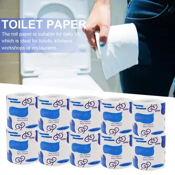 

10 Rolls Bathroom Kitchen Toilet Tissue Paper Degradable Roll Paper Workshop Restaurant White