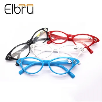

Elbru Lady Cat Eyes Reading Glasses Craystal Prebyopia Spectacles For Hyperopia Eyewear Eyeglasses Gooles For Women&Men
