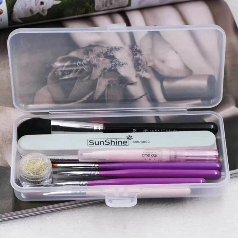 

1pcs 2 colors Rectangle Nail Art Tool Storage Box/Plastic Empty Tweezers Clippers Nails Pens Cuticle Pusher Makeup Nail Art Box