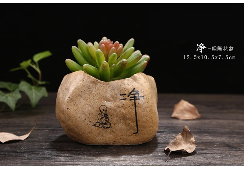 Imitation Stone Ceramics Buddhist Mood Meaty Botany Crude Tao Creativity Green Plant Potted Plant Flowerpot