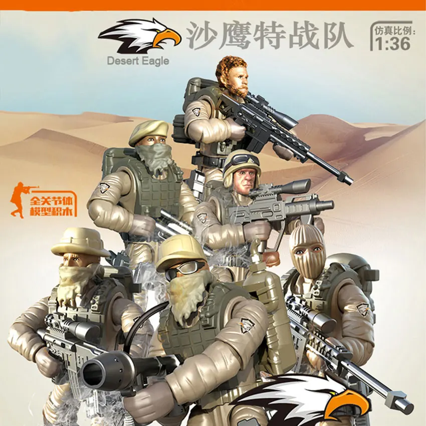 

6 Style Soldier Set Desert Eagle Building Blocks Military with Mini Gun figurine Compatible Major Brands Toys Gift for Kids