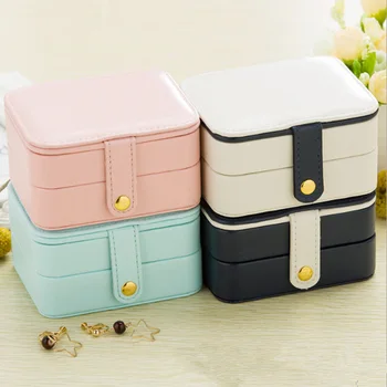 

Two Layers PU Storage Jewellery Box For Ring Necklace Earrings Jewelry Organizer Box With Mirror Portable Makeup Jewelry Case