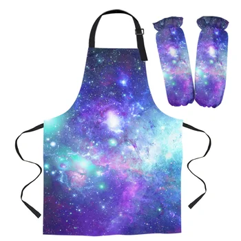 

Starry Sky Universe Apron Cuff Oven Mitts Woman Kid Bibs Home Cooking Baking Coffee Shop Cleaning Kitchen Accessories
