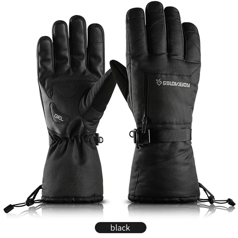Ветрозащитные мужские зимние теплые перчатки для сноуборда, катания на лыжах, перчатки для женщин, альпинизма, велоспорта, перчатки для лыжного спорта, водонепроницаемые - Цвет: Black