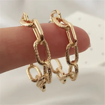 

New Design Korean Style Gold Color Linked Chain Shape Hoop Earrings 2 Type Hoop Earrings for Women Vintage Party Fashion