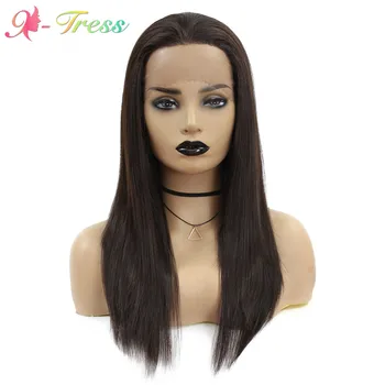 

X-TRESS 1.5*13.5 Lace Front Wigs For White Women 20inch Brown Medium Straight Synthetic Wigs Heat Resistant Cosplay Wigs