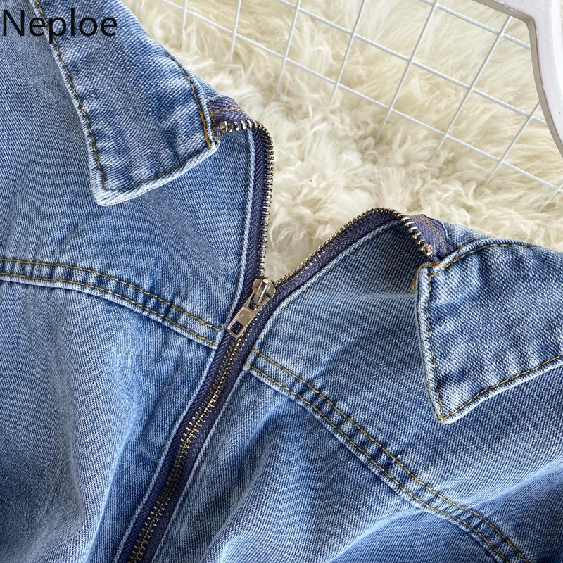 Корейская шикарная тонкая джинсовая куртка Neploe с поясом отложным воротником и