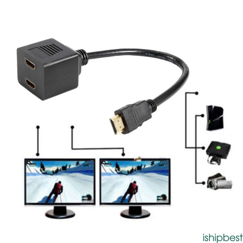 1 в 2 Выход 1080P HDMI Стандартный порт штекер 2 Женский разделительный кабель адаптер HDMI конвертеры для xbox360 ноутбук для ps3
