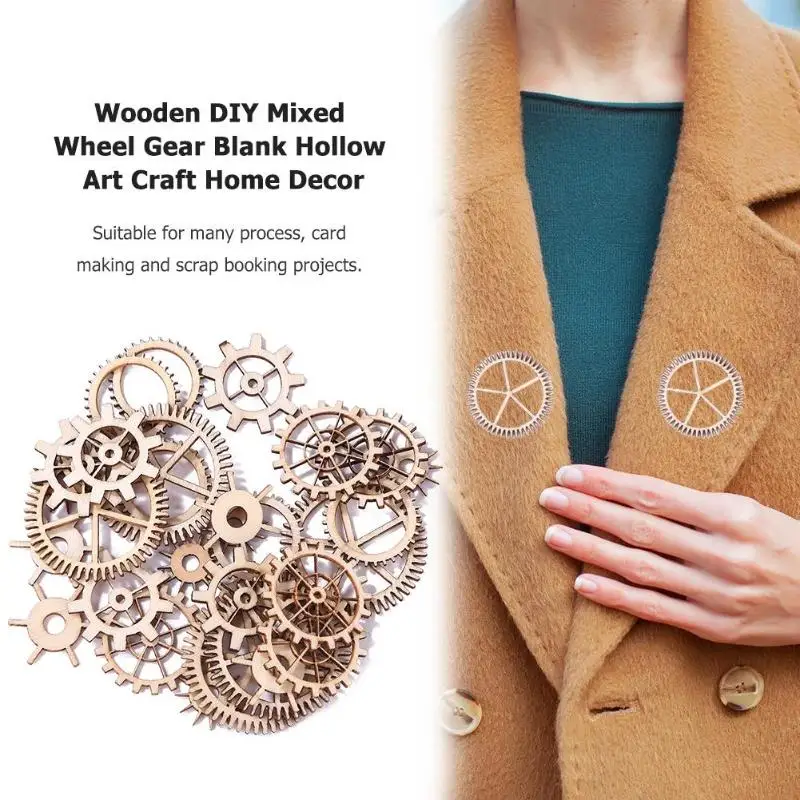 DIY Mixed Wheels Gear Wooden 36pcs 20-36mm Natural Patterns Clipping Process Hollow Round Delicate Home Decor Scrapbooking | Дом и сад