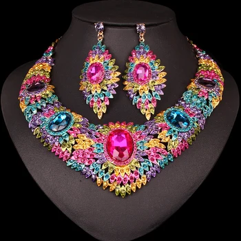 

LUXURY INDIAN STYLE STATEMENT CHOKER NECKLACE SET BRIDAL WEDDING JEWELRY SETS FOR WOMEN DROP EARINGS PARTY DRESS ACCESSORIES