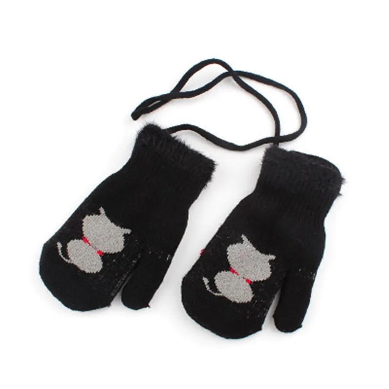 Теплые зимние рукавицы, перчатки для рук для детей, милая плюшевая веревка, толстые эластичные перчатки с рисунком кота, модные аксессуары-HYC - Цвет: 2