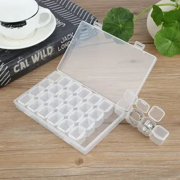 

Lightweight Transparent Plastic 28 Slots Jewelry Storage Box Case Nail Art Beads Tools Craft Organizer Storage Tools