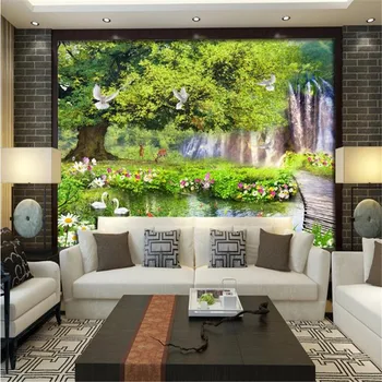 

Milofi custom 3D wallpaper mural forest landscape green tree tooling TV background wall decoration painting
