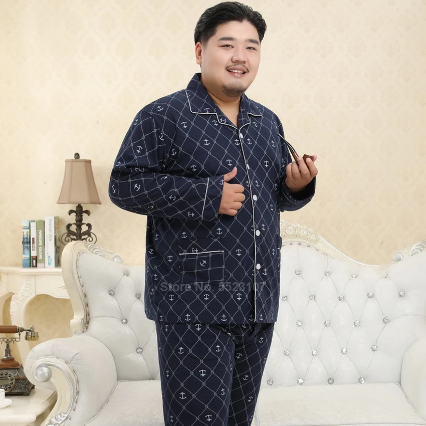 red pajama pants Plus Size Fat Men Cotton Pajamas Set Plaid Loose Style Comfortable Cozy Lounge Homewear Nightgown LSleepwear Pyjamas 3XL-5XL cotton pajama pants Men's Sleep & Lounge