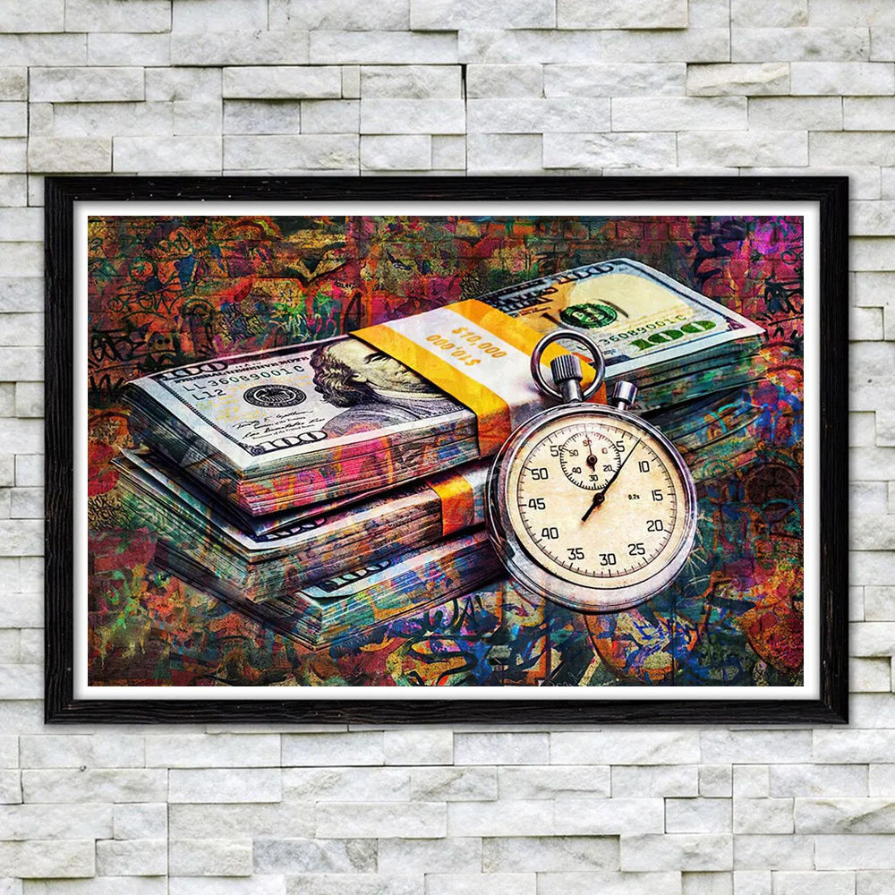 Time Is Money Motivational Slogan Canvas Poster And Prints Graffiti Dollar Picture On Wall Art
